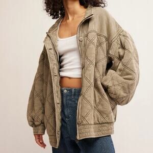 Free People Juno Quilted Cotton Jacket In Laurel Oak